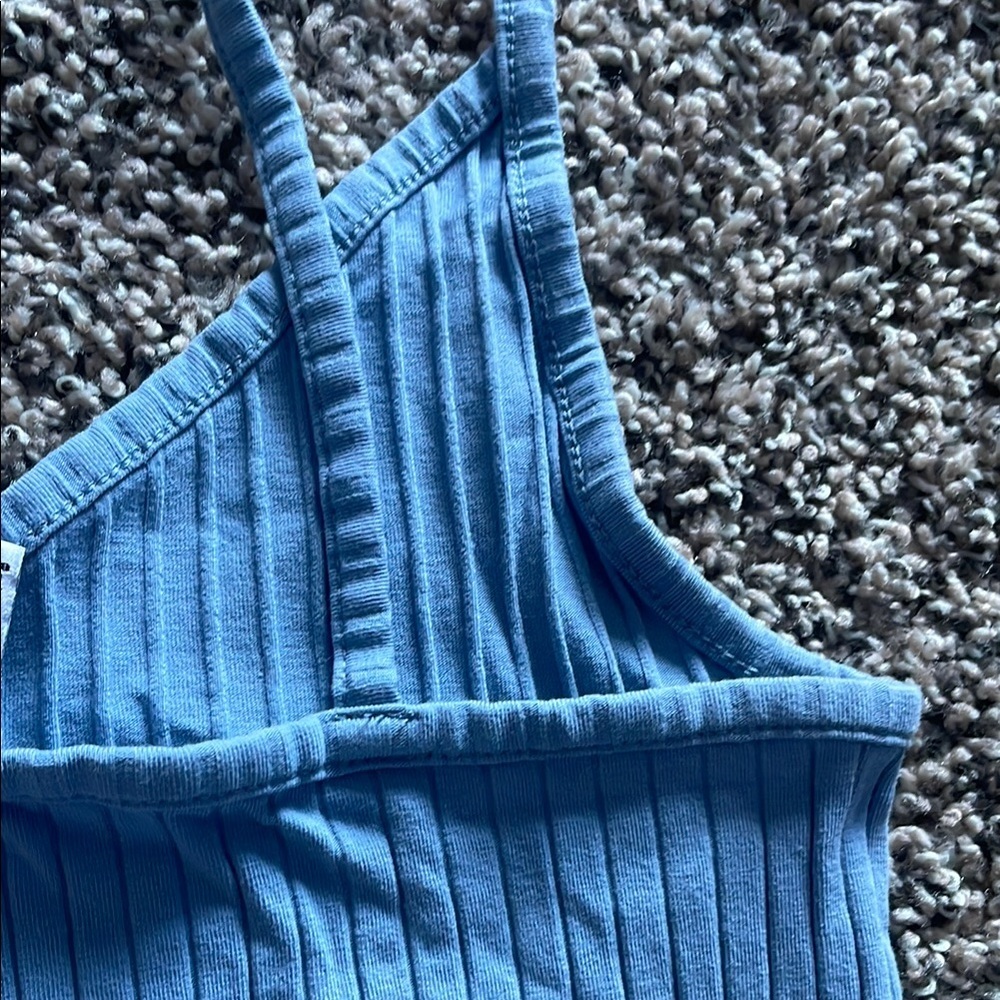 H&M Light Blue Ribbed Crop Top Tank Top - Picture 6 of 7
